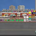Multi Storey Commercial Complex With Shops Neon Signs And Surrounding High Rise Buildings