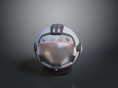 Future Sci Fi Weapon Helmet Featuring Silver Body Red Accents And Black Components 3d model