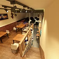 Restaurant Interior With Brick Wall Wooden Counter Stools And Nautical Decor