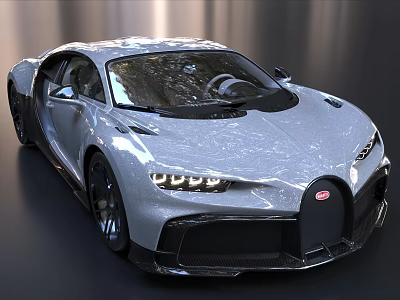 Silver Bugatti Luxury Sports Car With Streamlined Body LED Headlights And Front Grille 3d model