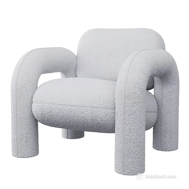 Light Gray Modern Accent Chair With Plush Fabric And Rounded Arms Design 3d model 