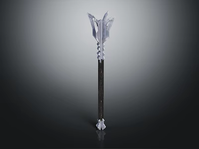 Fantasy Mythical Weapon Spear With Black Handle Silver Ornate Head And Decorative Base 3d model