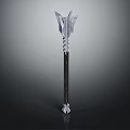 Fantasy Mythical Weapon Spear With Black Handle Silver Ornate Head And Decorative Base