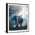 Animal Painting Featuring Elephant With Blue Butterfly Wings And Flying Butterflies Natural Background Light Rays