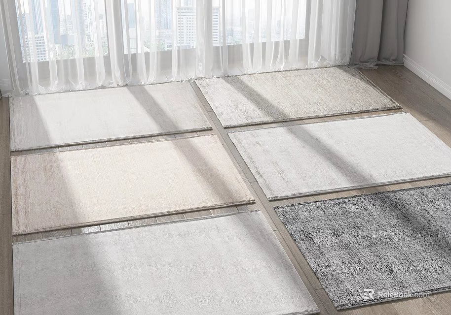Light Colored Square Rugs On Wooden Floor By Window 3d model 