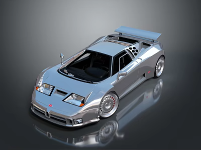 Shiny Silver Sports Car With Sleek Design Rear Spoiler And Alloy Wheels 3d model