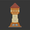 Lego Water Tower With Red White Striped Roof Orange White Body Gray Base And Windows