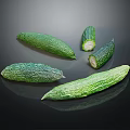 Fresh Green Cucumbers Whole And Sliced On Black Surface With Reflection 3d model