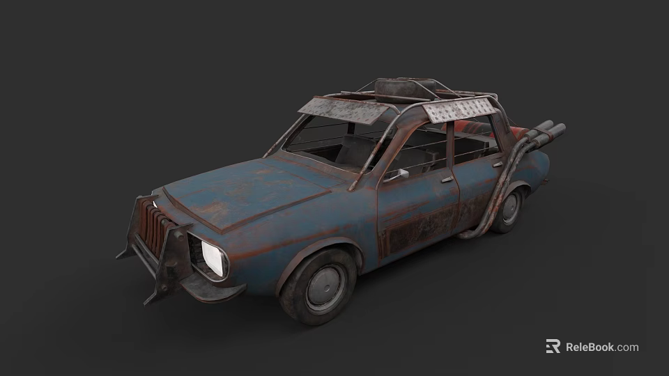 Rusty Old Modified Car With Roof Rack And Front Bumper Details 3d model 