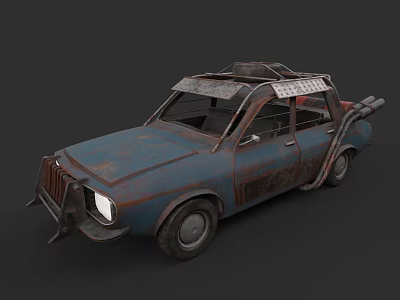 Rusty Old Modified Car With Roof Rack And Front Bumper Details 3d model