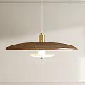 Modern Wooden Pendant Light with Brass Accent and White Glass Shade in Minimalist Interior