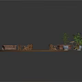 Circular Outdoor Patio Design with Wooden Platform Blue Flooring Tables Chairs Sofas and Plants