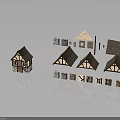 Traditional Timber Building Models With Gabled Roofs Window Wall And Component Parts