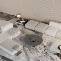 Elegant Modern Sofa Coffee Table Set With Light Gray Textured Upholstery Round Table And Ottoman