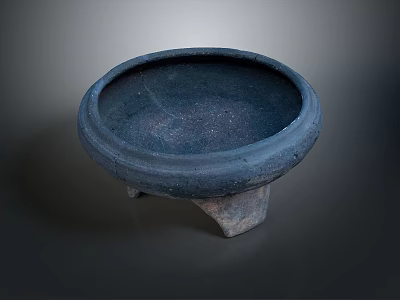 Ancient Ceramic Sculpture Carving of Round Three Legged Vessel with Textured Surface 3d model