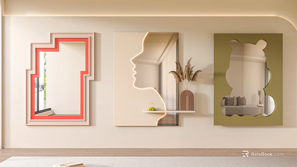 Unique Mirrors In Modern Interior With Decor Shelf And Accents 3d model 