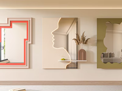 Unique Mirrors In Modern Interior With Decor Shelf And Accents 3d model