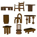 Modern Wooden Table And Chair Sets With Unique Design Elements 3d model