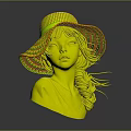 Female Character Wearing Straw Hat Black Braided Hair Blue Top With White Flowers Bust