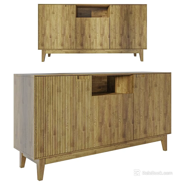 Modern Wooden Entryway Cabinet And Side Cabinet With Vertical Stripes Storage Design 3d model 