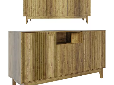 Modern Wooden Entryway Cabinet And Side Cabinet With Vertical Stripes Storage Design 3d model