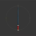 Curved Chain Like Weapon With Blue Black Rings And Red Handle