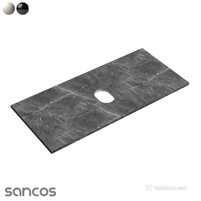 Modern Wall Decor With Gray Marble Texture Rectangular Shape And Circular Hole 3d model 