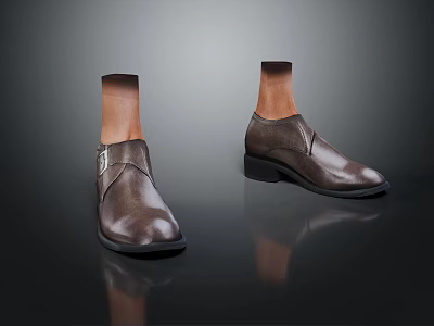 Men's Brown Leather Dress Shoes With Classic Slip On Design And Metal Buckle 3d model