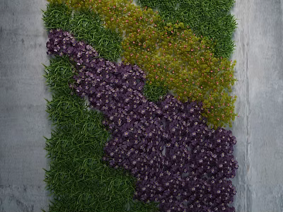 Living Plant Wall Design With Green Purple Yellow Plants On Gray Wall Background 3d model