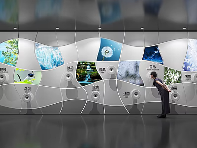 Modern Background Wall Design With Wavy Structure And Natural Landscape Display Windows 3d model