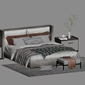 Modern Double Bed with Cozy Pillows Blanket Nightstand Bench and Area Rug