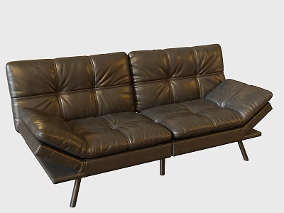 Modern Dark Brown Leather Two Seater Sofa With Tufted Design And Metal Legs 3d model