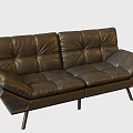 Modern Dark Brown Leather Two Seater Sofa With Tufted Design And Metal Legs