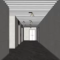 Elevator Hallway With White Tiled Walls Textured Floor And Slatted Ceiling Design 3d model