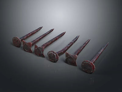 Row Of Sturdy Metal Nails As Hardware Tools For Carpentry Projects 3d model