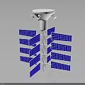 Blue Solar Panels On White Satellite Model With Antenna Structure Design 3d model