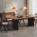 Modern Wooden Dining Table Set With Woven Back Chairs Sideboard Abstract Painting Floor Lamp