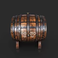 Vintage Wooden Barrel With Metal Hoops And Carved Details For Home Storage