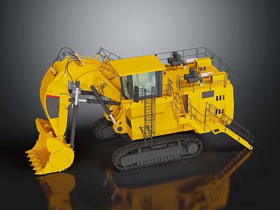 Large Yellow Excavator Heavy Duty Construction Machinery With Tracked Undercarriage And Front Bucket 3d model