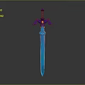 Fantasy Sword With Blue Transparent Blade Purple Yellow Wing Shaped Hilt 3D Rendered Design