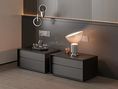 Modern Black Nightstands With Drawers And Table Lamp In Bedroom Interior 3d model