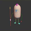 Cartoon Style Game Character With White Body Blue Face And Spear