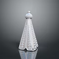 Silver Decorative Furniture Piece With Intricate Geometric Patterns And Pointed Top On Reflective Surface