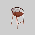 Copper Metal Frame Bar Stool With Woven Armrest And Padded Seat