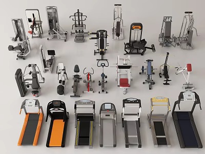 Various Sports Equipment Including Treadmills And Strength Training Machines For Gym 3d model