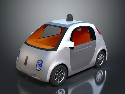 Small Silver Modern Car With Black Roof Device And Orange Interior Seats 3d model