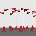 Red Flags On Orange Cones With Connected Lines Showing Multiple Years Timeline