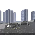 Modern High-Rise Residential Buildings Under Evening Sky With Sports Cars On Road