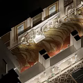 Luxurious Banquet Hall Decor With White Floral Arches And Carved Frames