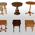 Assorted Design Wooden Side Tables Featuring Round Square Tops Carved Legs And Storage Drawer